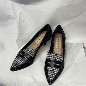 Antonio Melani Leedia Black Hound-stooth Pointed Toe leather sole heels 51/2